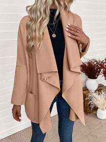 Chiquease Women Simple Solid Color Button Front Long Sleeve Casual Top - Khaki - View 5
