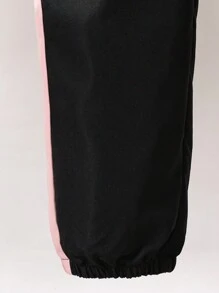 SHEIN Tween Girl Fleece Zippers Contrast Color Patchwork Jacket & Contrast Color Pockets Cargo Pants