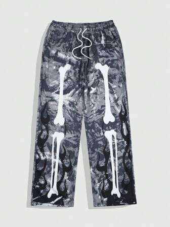 Street Life Men's Camo Snowflake Print Drawstring Straight Leg Casual Pants