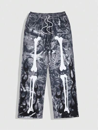 Street Life Pantaloni casual da uomo con coulisse, gamba dritta, lavaggio acido, mimetico