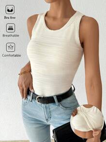 Chiquease Top ajustado de tirantes de cuello redondo de unicolor para mujer