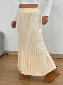 Flirla Falda plisada de punto casual de talla grande para señoras jóvenes, otoño/invierno