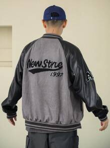 DAZY 男士秋季拼布字母夹克 - 灰色 - 查看 2