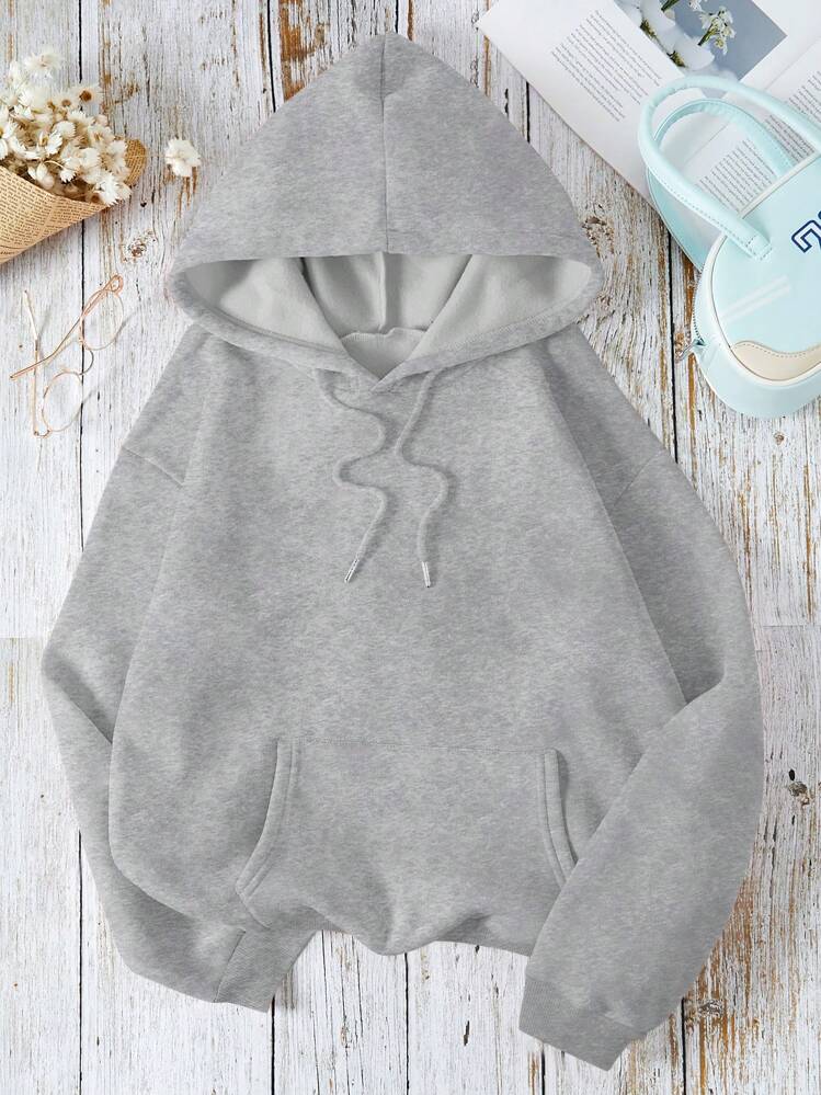 INAWLY Women's Solid Color Long Sleeve Hooded Drawstring Fleece Sweatshirt, Autumn/Winter,Long Sleeve Tops Graduation,Back To School Outfits,Graduation,Teacher Outfits For Women,Back To School Pullover Fall Outfit