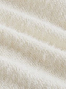 SHEIN MOD Áo len tay loe dệt kim hoa 3D lệch vai cho nữ, áo cánh mùa đông, áo len trắng - trắng - Xem 4