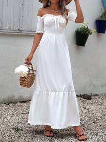 EURMUSE White - Off The Shoulder Maxi Dress - White - View 3