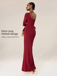 GLOWMODE Modal Long-Sleeve Red Fishtail Maxi Dress