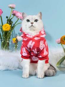 PETSIN 1pc Cute Rabbit Design Pink Pet Hoodie Sweatshirt - Multicolor - View 3