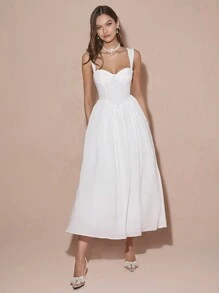 Enchnt 春冬浪漫女式白色甜心优雅无袖公主裙，甜美优雅装扮，适合情人节、圣诞派对、新年、生日、节日、甜蜜约会之夜、鸡尾酒会和舞会，礼服 - 白色 - 查看 4