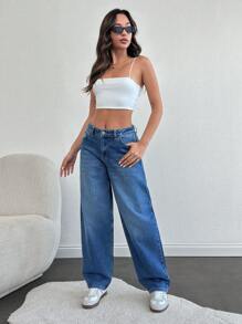 RueChic WOMEN EXTRA WIDE LEG LOW WAIST JEANS - Medium Wash - View 3