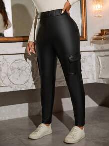 SHEIN LUNE Plus Size Plain Casual Thickened Slim Fit Cargo Pants For Autumn/Winter