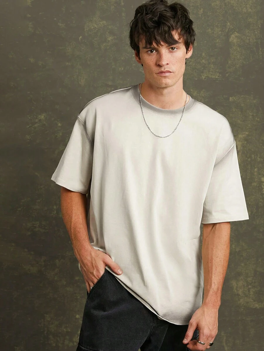 Áo thun nam 100% cotton cỡ lớn phun - Màu be - Xem 1