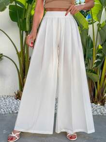 RueChic White Pleated Pallazzo Pant - White - View 1
