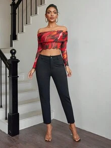 Apperloth A Casual Slant Pocket Elastic Waist Carrot Classic Slim Fit Pants - Black - View 5