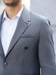 Manfinity Bizformal 2pcs Men Suit Set, Long Sleeve Blazer Jacket And Pants - Grey - View 2