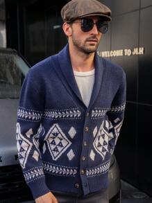 Manfinity CityGents Cárdigan casual con estampado geométrico para hombre, otoño e invierno