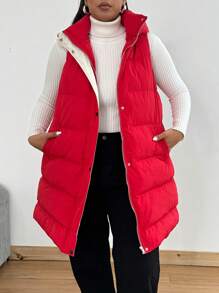 Flirla Plus Size Casual Mid-Length Sleeveless Jacket Autumn/Winter Clothes Vest For New Year Clothes - Red - View 7