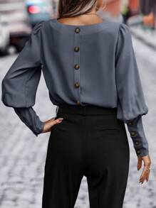 SHEIN Clasi Women's Leg Of Mutton Sleeve Shirt - Blue - View 5