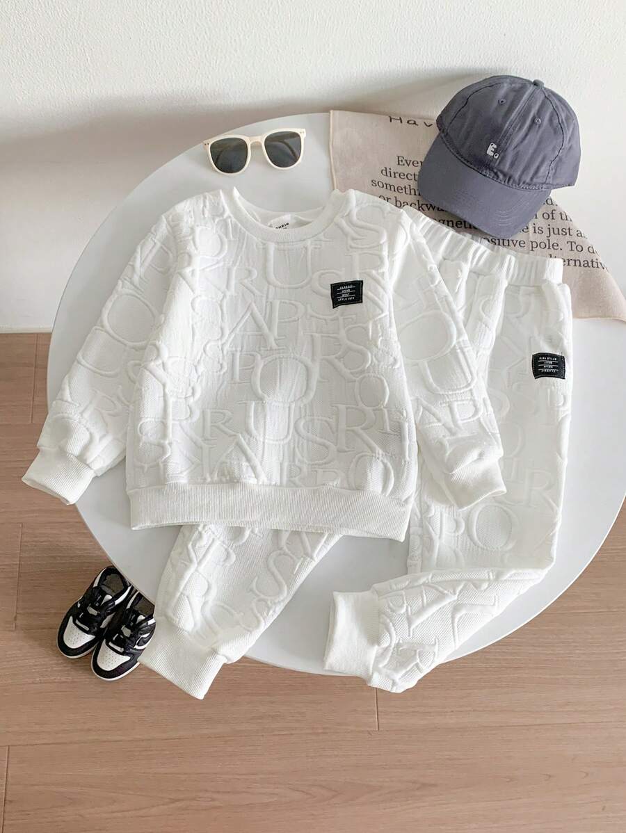 SHEIN Explorewe Young Girl Letter Patched Detail Sweatshirt & Sweatpants - White - View 1