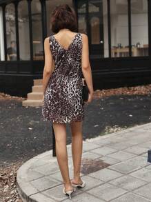 SHEIN BAE Women Leopard Print V-Neck Sleeveless Mini Dress - Multicolor - View 2