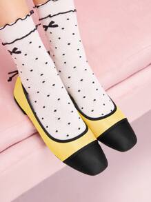 CUCCOO DOLLMOD Women's Black Round Toe Rhinestone Mesh Bow Ballerina Mary Jane Flat Shoes - Yellow - View 3