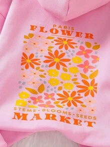 Tween Girls Colorful Floral Print Hooded Sweatshirt - Pink - View 5