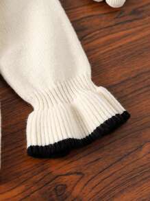 Ruffled Sweater For Baby Girls, Cute Bow Knitted Top, Soft And Comfortable, Warm Pullover For Home, Casual, Outings, Travel, And School - Beige - View 3