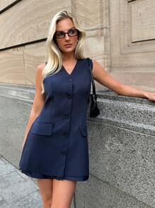 Forever 21 秋冬女式海军蓝/西装连衣裙/皇家蓝女装/镂空服装/商务休闲女装/优雅女装/高挑/返校节/感恩节女装/优雅连衣裙/连衣裙背心