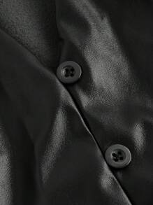 SHEIN MOD 大码女式 PU 皮革无袖短款背心，腰部收褶 - 黑色 - 查看 4