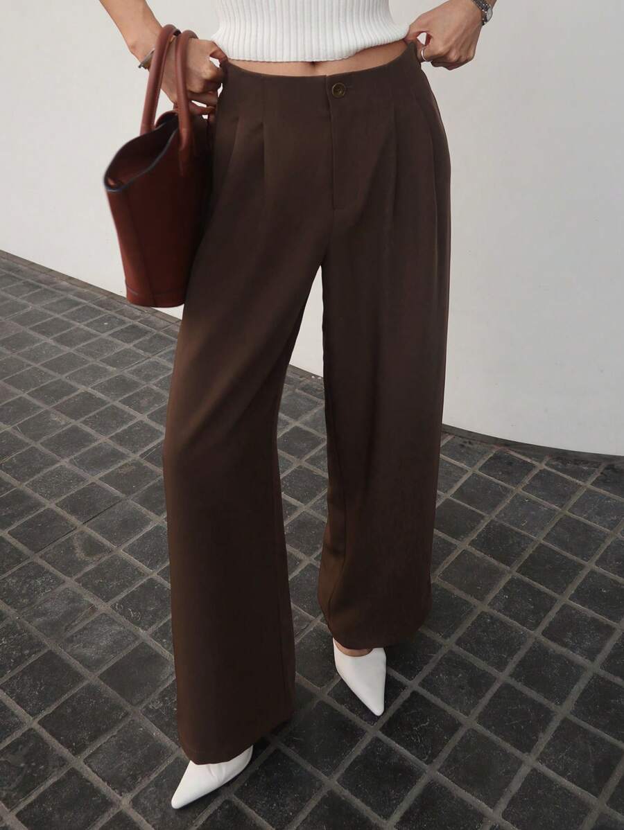 DAZY Solid Color Loose Straight Leg Pants With Elastic Waistband For Women,Women Dress Pants Fall