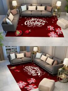 1 块圣诞地毯，冬季家居装饰可洗地毯，适用于客厅、餐厅、卧室、厨房、走廊、办公室，易于清洁的防滑圣诞地毯