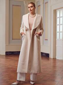 MOTF PREMIUM WOOL WATERFALL COLLAR FLAP POCKET LONG OVERCOAT