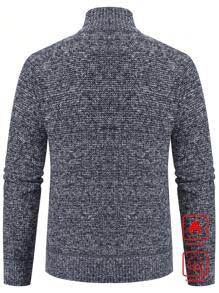 Manfinity Homme 男士纯色拉链休闲日常绗缝开衫，冬季黑色绗缝保暖内衬开衫，男士拼接开衫，秋季长袖上衣 - 深灰色 - 查看 2