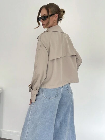 Siren Gaze Women Beige Button-Up Tie Waist Trench Coat In Fall/Winter Brown Casual Spring