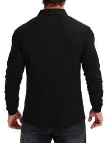 Manfinity Dauomo Men's Casual Everyday Horse Print Button Half-Open Collar Long Sleeve Polo Shirt, Autumn - Black - View 2