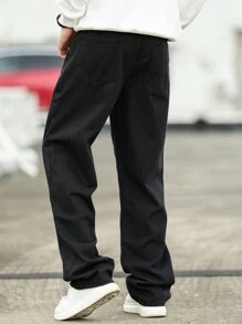 Manfinity Homme Jeans rectos y sueltos de unicolor y versátiles para hombre - Negro - Ver 2