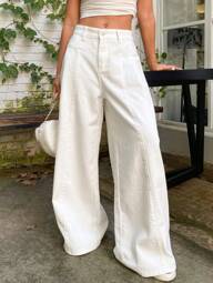 DAZY Jeans casuales de mujer de pierna ancha y plisados de unicolor