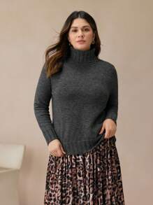 BizChic Plus Size Women Plain High Neck Pullover Sweater, Autumn/Winter Fall Women Outfits  Turtleneck Sweater - Black - View 6