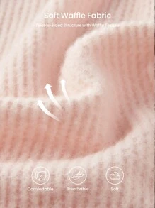 LUVLETTE Women Pink Winter Soft Waffle Collared Button Pullover Long Pajama Loungewear Lightweight Set Lounge Set Sport Casual Comfy Outfits Activewear Lingerie As Outerwear - Baby Pink - View 2