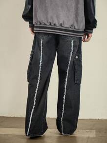 DAZY Jeans cargo holgados con bolsillo con solapa de borde crudo, estilo urbano, para otoño
