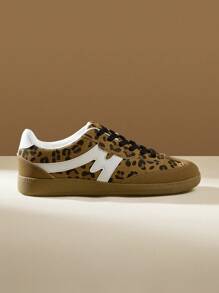 CUCCOO EASI Women Leopard Pattern Casual Retro Vulcanized Shoes Tainers - Brown - View 2