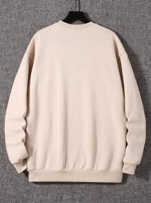 Sudadera básica de cuello redondo con estampado de patrón de letra y eslogan casual de moda occidental y vaquero para hombres, apta para otoño/invierno