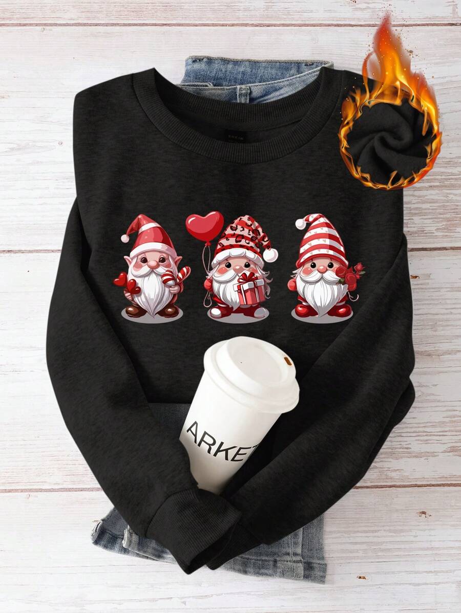 SHEIN LUNE Christmas Casual Santa Claus Print Crew Neck Loose Thick Sweatshirt For Plus Size, Autumn/Winter