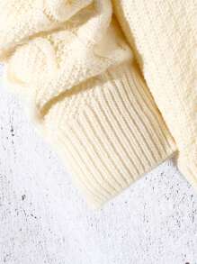 SHEIN Jersey de tejido de punto acanalado de manga larga con cuello redondo, de corte holgado, para adolescentes, adecuado para uso casual o formal, jersey ancho de punto retro en avena