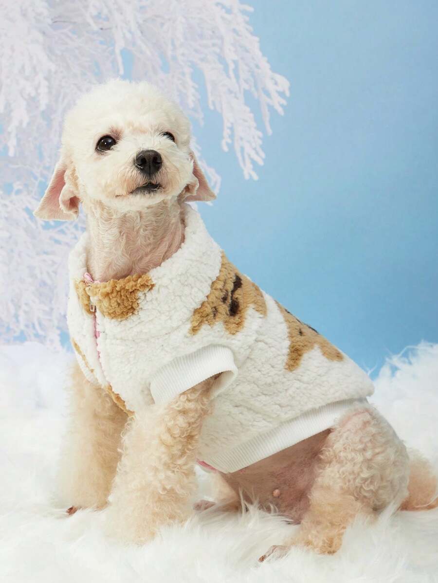 PETSIN 米色泰迪熊羊毛无袖保暖宠物夹克，秋冬 - 彩色 - 查看 1