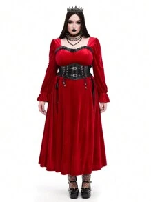 Whyspr Gotische stijl fluwelen getailleerde Halloweenjurk, slanke pasvorm