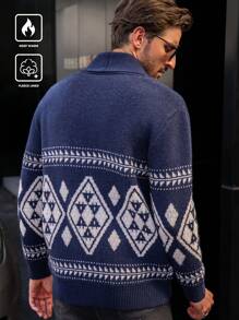 Manfinity CityGents Cárdigan casual con estampado geométrico para hombre, otoño e invierno
