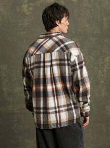 Camisa de franela a cuadros con botones para hombre