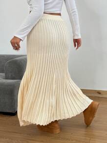 Flirla Falda plisada de punto casual de talla grande para señoras jóvenes, otoño/invierno