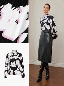 MOTF PREMIUM 花卉印花立领喇叭袖 T 恤 - 彩色 - 查看 10